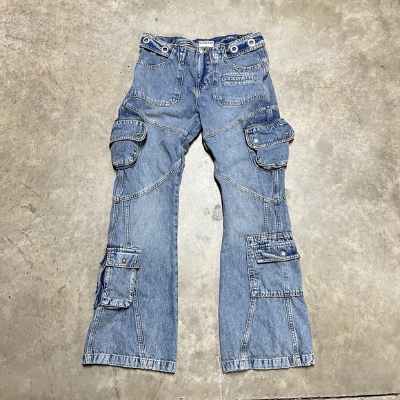Free People Denim - We The Free Free People Call Me Crazy Low Rise Flare Cargo Jeans Sz 28 Y2K Utilt